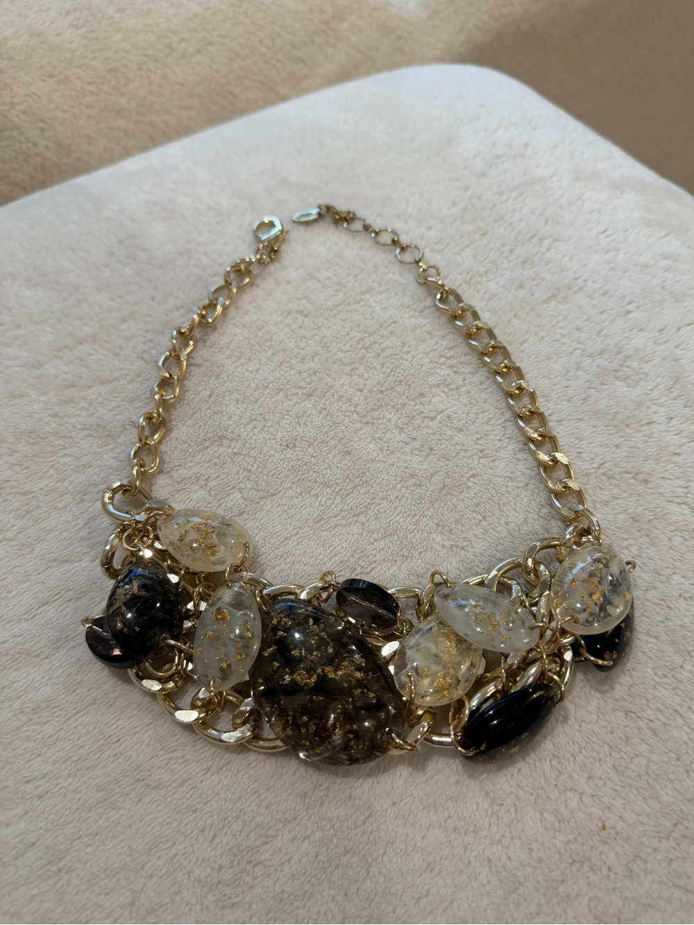 Amrita Singh Gold Chain Necklace with Black and Clear Resin Beads